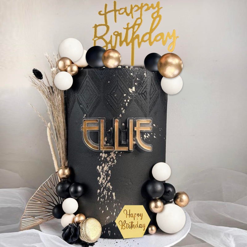 SONICEBUY 48Pcs Balls Cake Toppers Man Cake Decorations with Black Gold White Balls Acrylic Numbers 0-9 and Happy Birthday Cake Insert Toppers for Men Boy Black Theme Birthday Wedding Anniversary Party Supplies - Image 3